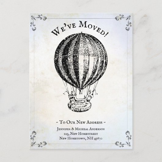 引っ越しましたヴィンテージ熱気球おもしろい 案内ポストカード (正面)