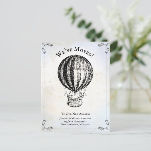 引っ越しましたヴィンテージ熱気球おもしろい 案内ポストカード (スタンド正面)