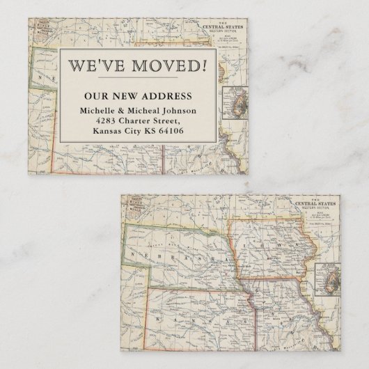 引っ越しました中央中西部ヴィンテージマップ移動 ノートカード (正面/裏面)