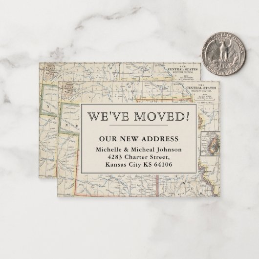 引っ越しました中央中西部ヴィンテージマップ移動 ノートカード (正面/裏面インサイチュ)