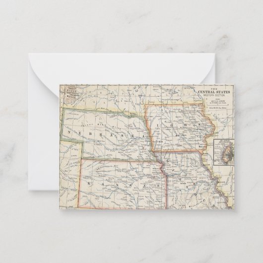 引っ越しました中央中西部ヴィンテージマップ移動 ノートカード (裏面)