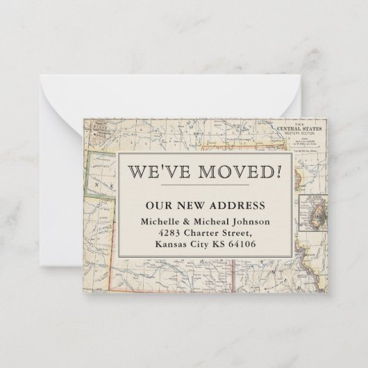 引っ越しました中央中西部ヴィンテージマップ移動 ノートカード (正面)