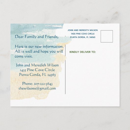 引っ越しました予算ビーチ海パームズムービング 案内ポストカード (裏面)