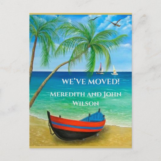 引っ越しました予算ビーチ海パームズムービング 案内ポストカード (正面)