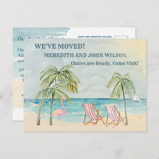 引っ越しました予算水カラー海ビーチ移動 案内ポストカード (正面/裏面)