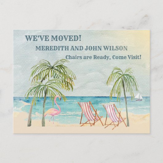引っ越しました予算水カラー海ビーチ移動 案内ポストカード (正面)