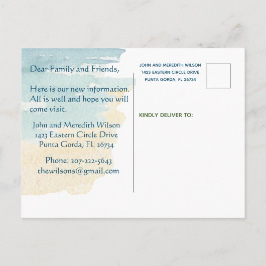 引っ越しました予算海ビーチ椅子の移動 案内ポストカード (裏面)