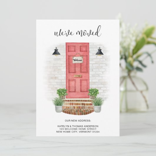 引っ越しました変更のアドレス水色レッドドア 案内状 (スタンド正面)
