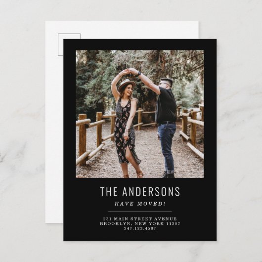 引っ越しました変更の変更黒写真の移動 案内ポストカード (正面/裏面)