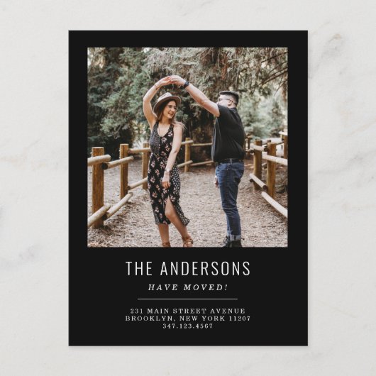 引っ越しました変更の変更黒写真の移動 案内ポストカード (正面)
