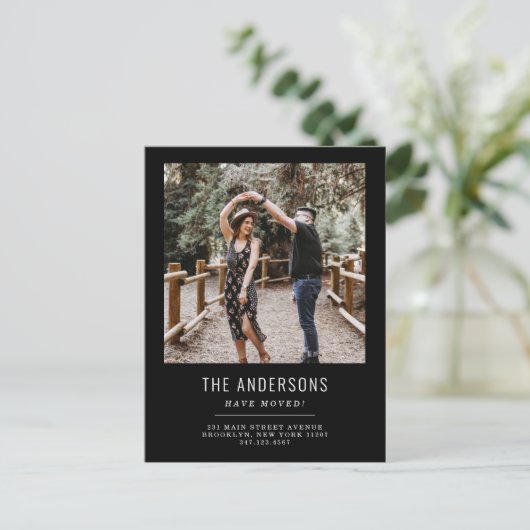 引っ越しました変更の変更黒写真の移動 案内ポストカード (スタンド正面)