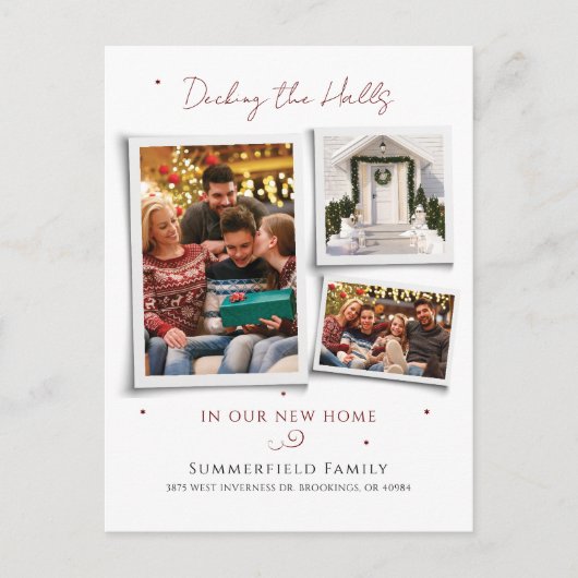 引っ越しました家族のクリスマス写真の新しいアドレス シーズンポストカード (正面)