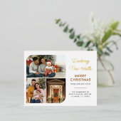 引っ越しました家族のクリスマス写真の移動金ゴールド 箔シーズンポストカード (立ち正面)