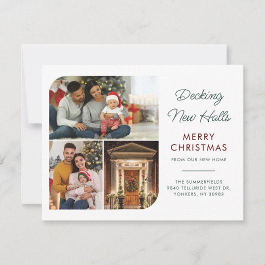 引っ越しました家族の写真コラージュのクリスマスムービング シーズンカード (正面)