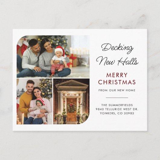 引っ越しました家族の写真コラージュのクリスマスムービング シーズンポストカード (正面)