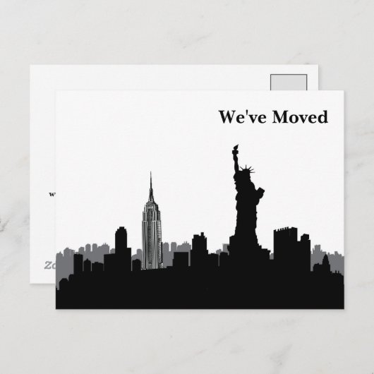 引っ越しました対ニューヨークシティスカイライン白黒 案内ポストカード (正面/裏面)