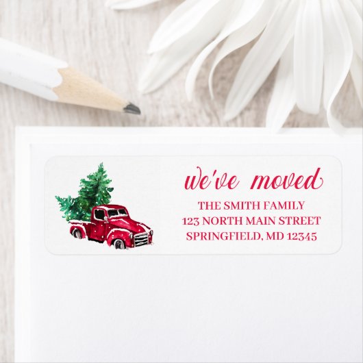 引っ越しました差出人住所ラベルヴィンテージレッドトラック ラベル (インサイチュ)