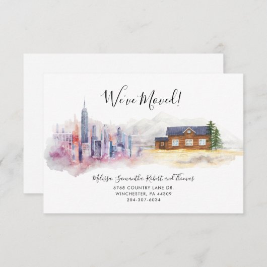 引っ越しました市と国の移動に関する発表 ノートカード (正面/裏面)