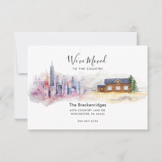 引っ越しました市と国の移動に関する発表 ノートカード (正面)