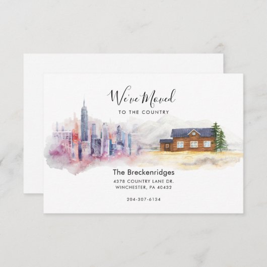 引っ越しました市と国の移動に関する発表 ノートカード (正面/裏面)