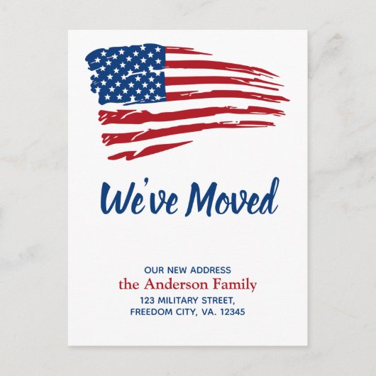 引っ越しました愛国米国アメリカ国旗の移動 案内ポストカード (正面)