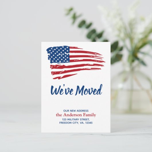 引っ越しました愛国米国アメリカ国旗の移動 案内ポストカード (スタンド正面)