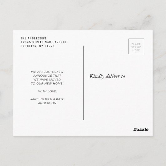 引っ越しました感謝感動的な発表 ポストカード (裏面)
