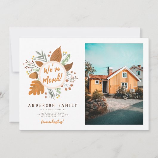 引っ越しました感謝祭リース新しいアドレス写真 招待状 (正面)