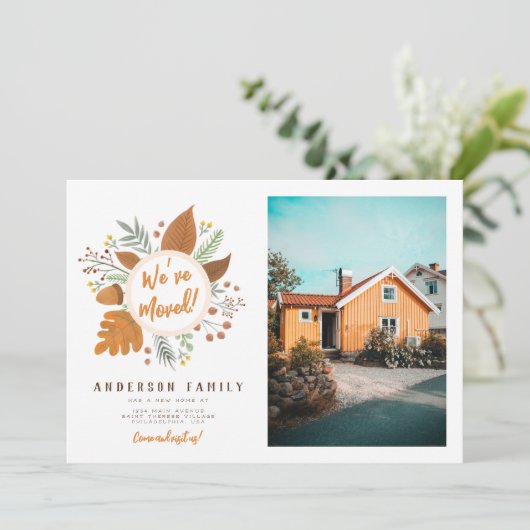 引っ越しました感謝祭リース新しいアドレス写真 招待状 (スタンド正面)