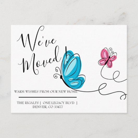 引っ越しました手引き蝶 ポストカード (正面)