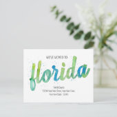 引っ越しました手書水色フロリダムービング シーズンポストカード (スタンド正面)