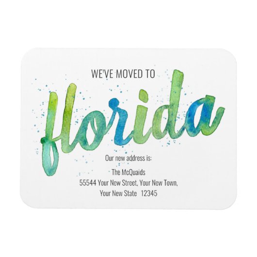 引っ越しました手書水色フロリダムービング マグネット (横)