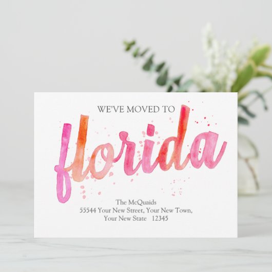 引っ越しました手書水色フロリダムービング 案内状 (スタンド正面)