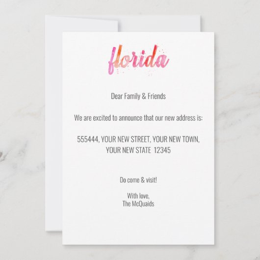 引っ越しました手書水色フロリダムービング 案内状 (裏面)