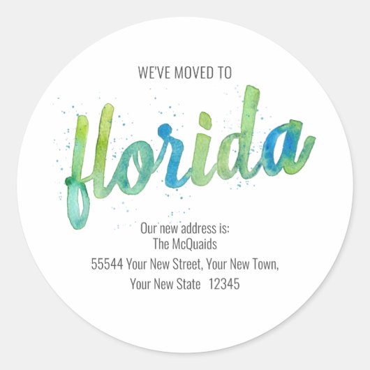 引っ越しました手色彩の鮮やか水色フロリダムービング ラウンドシール (正面)