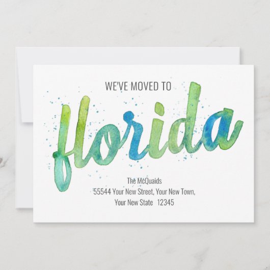 引っ越しました手色彩の鮮やか水色フロリダムービング 案内状 (正面)