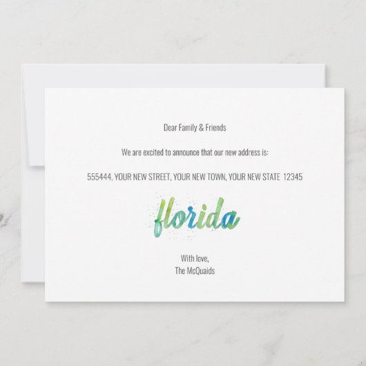引っ越しました手色彩の鮮やか水色フロリダムービング 案内状 (裏面)