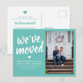 引っ越しました新しいアドレスティール（緑がかった色）緑の写真の移動 案内ポストカード (正面/裏面)