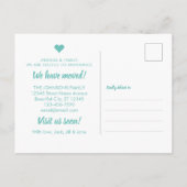 引っ越しました新しいアドレスティール（緑がかった色）緑の写真の移動 案内ポストカード (裏面)