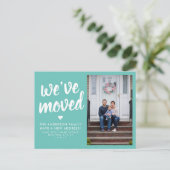 引っ越しました新しいアドレスティール（緑がかった色）緑の写真の移動 案内ポストカード (スタンド正面)