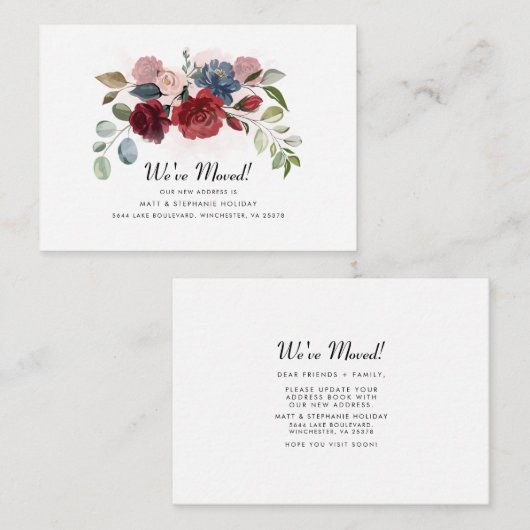 引っ越しました新しいアドレスモダンフローラの移動 ノートカード (正面/裏面)