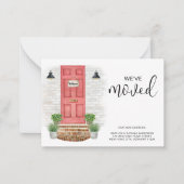 引っ越しました新しいアドレス水の色の赤いフロントドア ノートカード (正面)