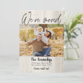 引っ越しました新しいアドレス素朴ウッドの写真の移動 案内状 (スタンド正面)