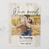 引っ越しました新しいアドレス素朴ウッドの写真の移動 案内状 (正面/裏面)