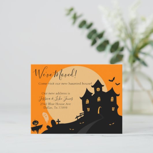 引っ越しました新しいアドレス通知の移動ハロウィーン 案内ポストカード (スタンド正面)