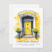 引っ越しました新しいアドレス黄色の水色ドア 案内ポストカード (正面/裏面)