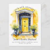 引っ越しました新しいアドレス黄色の水色ドア 案内ポストカード (正面)
