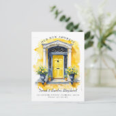 引っ越しました新しいアドレス黄色の水色ドア 案内ポストカード (スタンド正面)