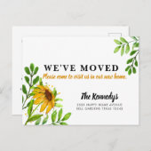 引っ越しました新しいホームイエローフローラ緑の移動 案内ポストカード (正面/裏面)