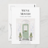 引っ越しました新しいホームウォーターカラーグリーンドア ポストカード (正面/裏面)